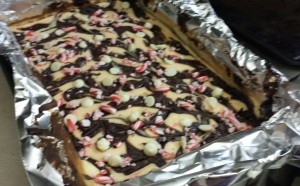 Chocolate Peppermint Cheesecake Bars with Candy Canes and White Chocolate